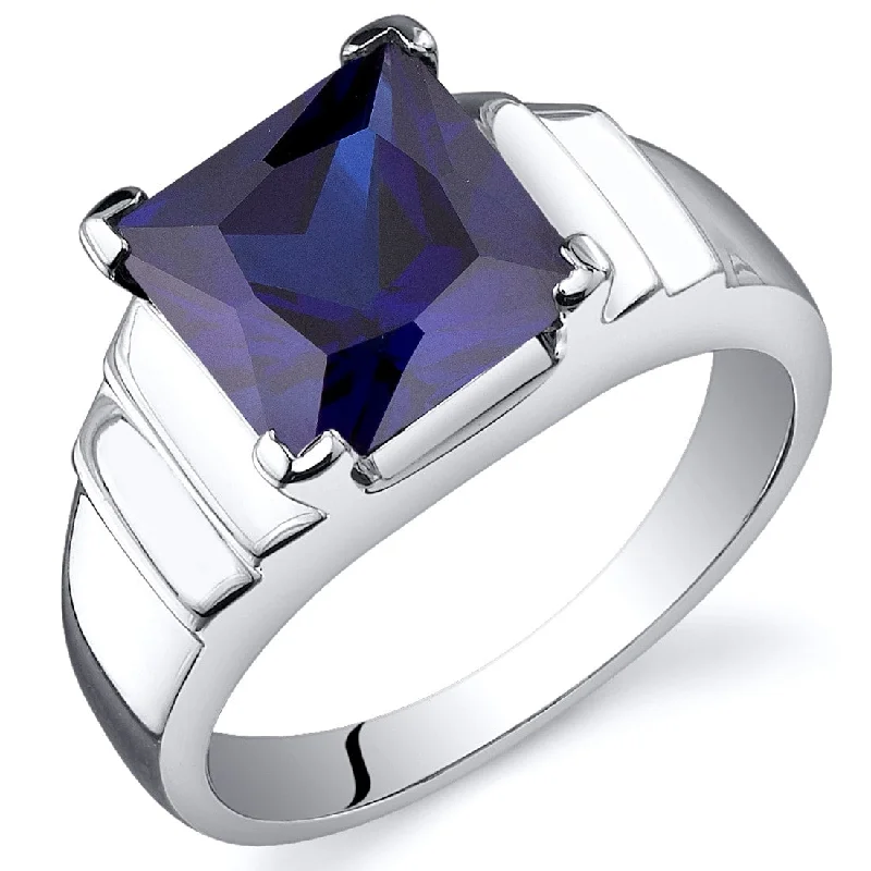 Gemstone rings featuring sunstone for warm stone radiance -Sterling Silver 3.5 ct Created Sapphire Solitaire Ring