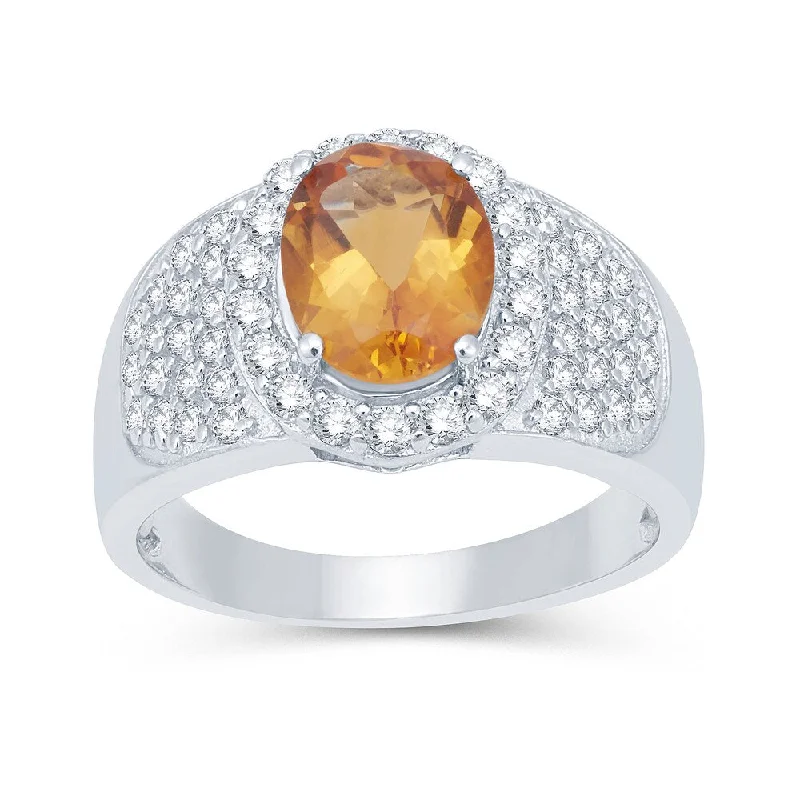 Stylish gemstone rings perfect for vibrant finger elegance -Sterling Silver 3.61CTtw Citrine and White Topaz Halo Ring