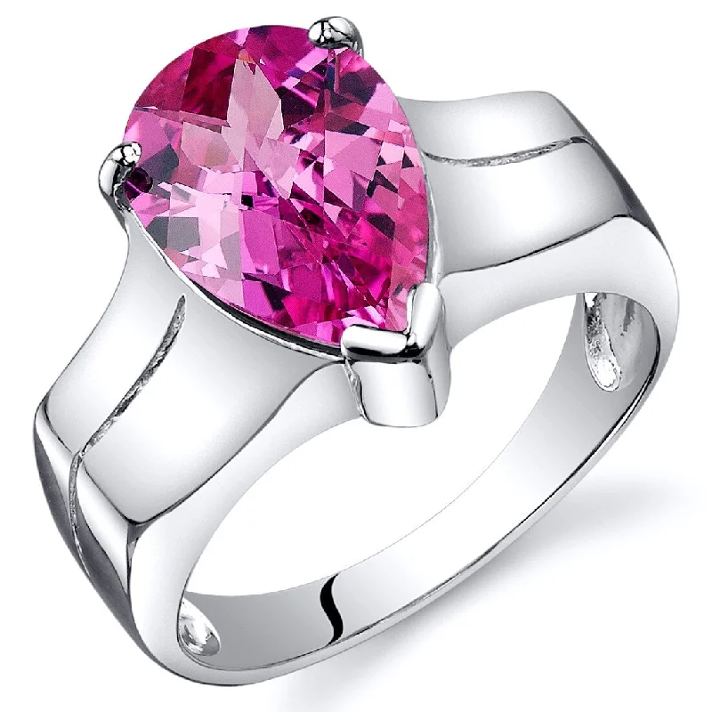 Gemstone rings featuring aquamarine for cool blue glow -Sterling Silver 3.75 ct Created Pink Sapphire Solitaire Ring