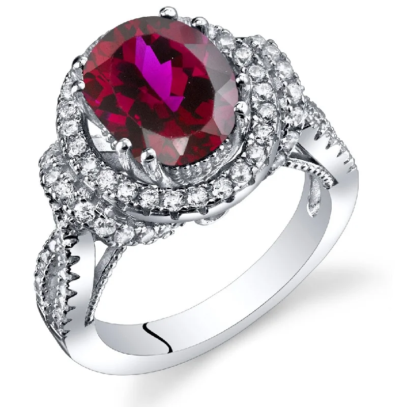 Gold gemstone rings adding bright shine to fingers -Sterling Silver 3.75 ct Created Ruby Birthstone Ring