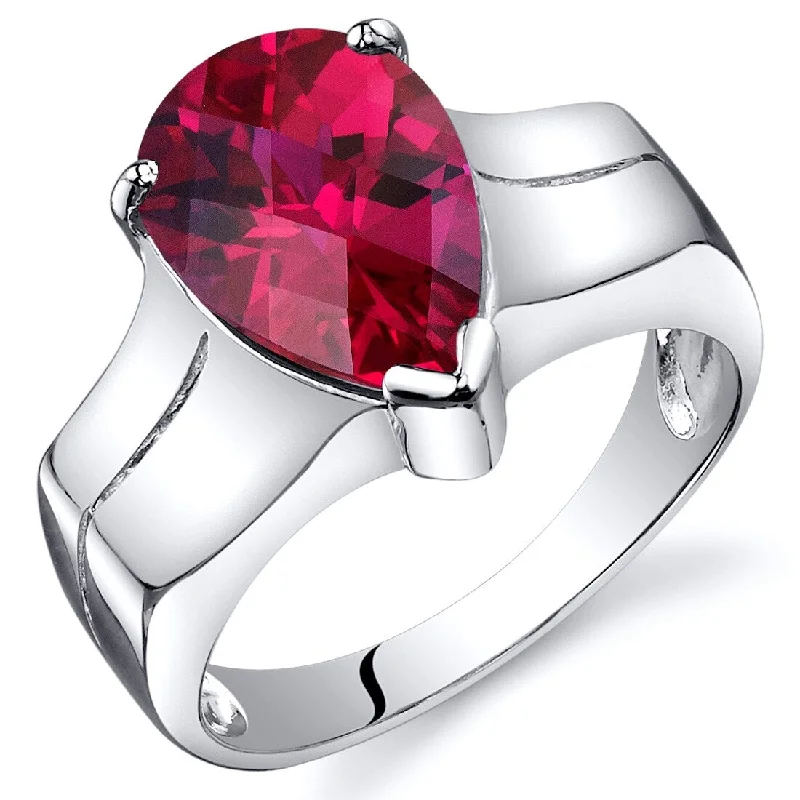 Gemstone rings made with recycled eco-friendly materials -Sterling Silver 3.75 ct Created Ruby Solitaire Ring