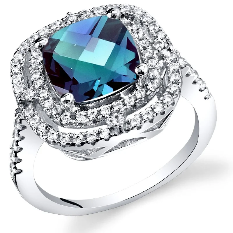 Geometric gemstone rings with sharp stone patterns -Sterling Silver 3 ct Color-changing Alexandrite Cocktail Ring