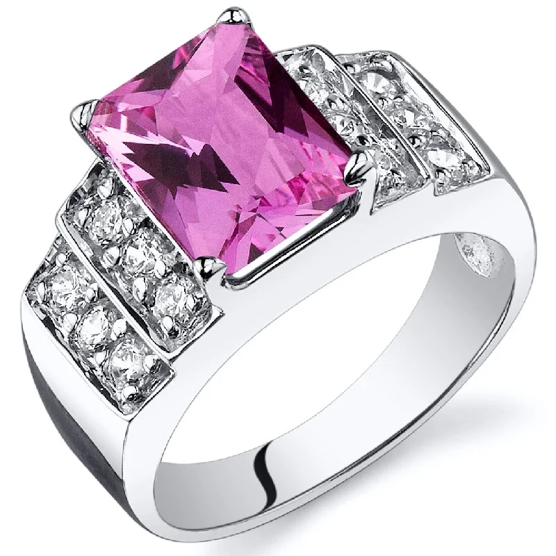 Raw gemstone rings with natural stone finger appeal -Sterling Silver 3 ct Created Pink Sapphire Birthstone Ring