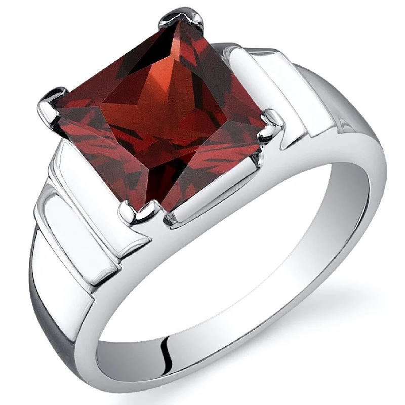 Glam gemstone rings perfect for dazzling night wear -Sterling Silver 3 ct Garnet Solitaire Ring