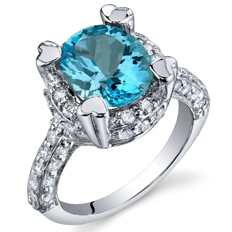 Sterling Silver 3 ct Swiss Blue Topaz Birthstone Ring