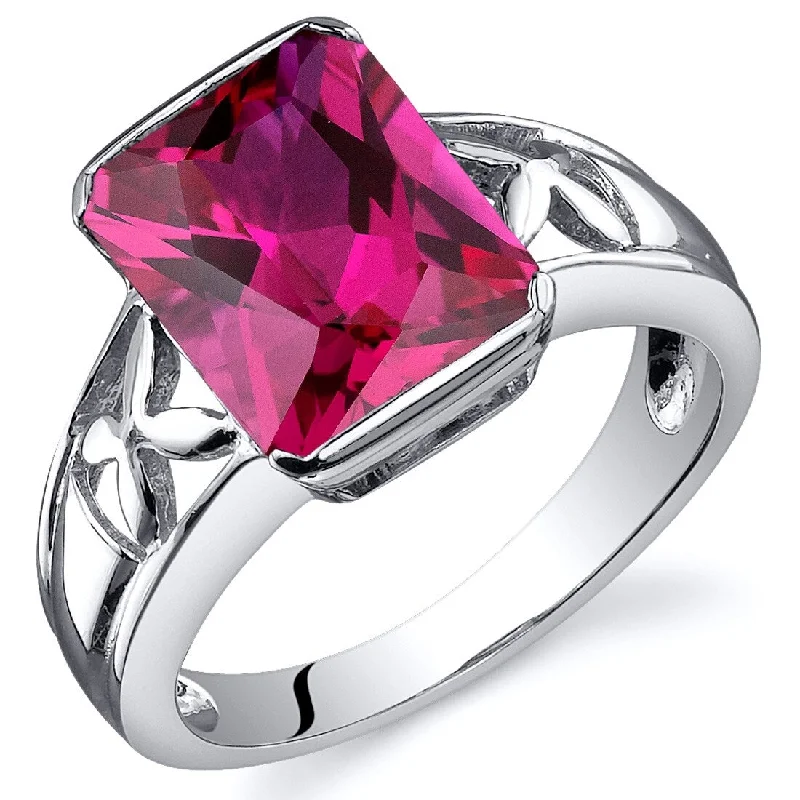 Gemstone rings perfect for holidays with stone cheer -Sterling Silver 4.25 ct Created Ruby Solitaire Ring