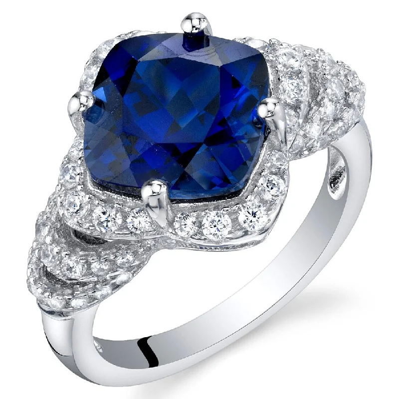 Gemstone rings with retro stone settings for charm -Sterling Silver 4.5 ct Created Sapphire Halo Ring