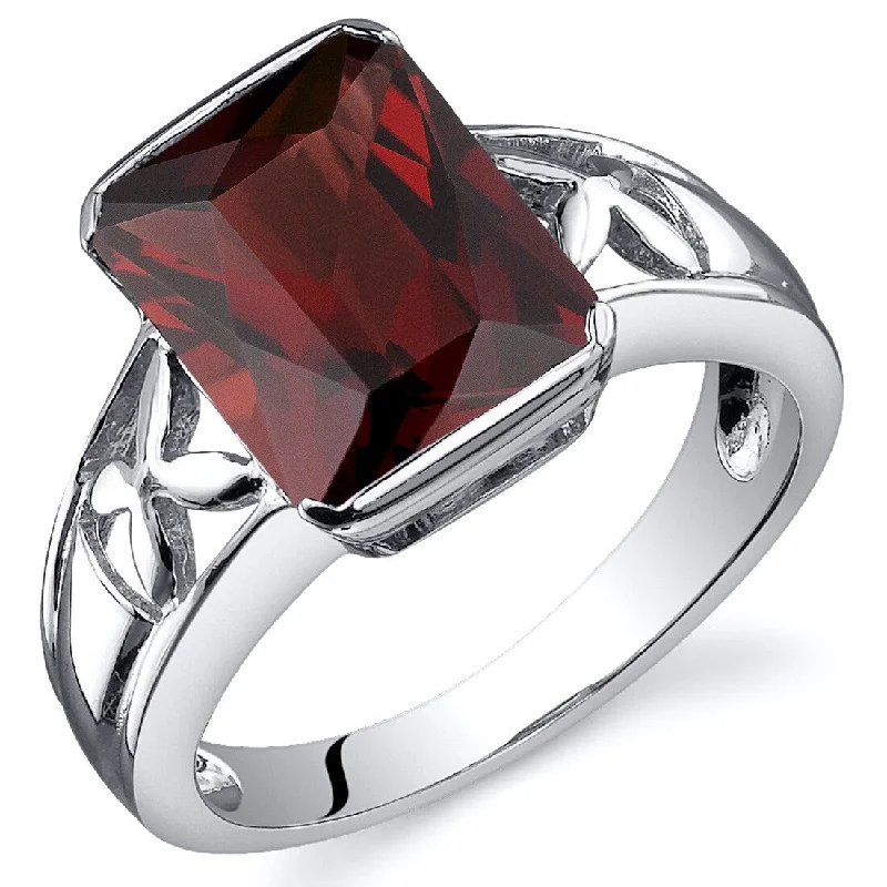 Personalized gemstone rings with custom-selected stone accents -Sterling Silver 4 ct Garnet Solitaire Ring