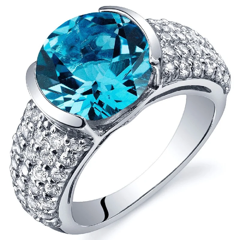 Gemstone rings featuring rose-cut stones for soft shine -Sterling Silver 4 ct Swiss Blue Topaz Birthstone Ring