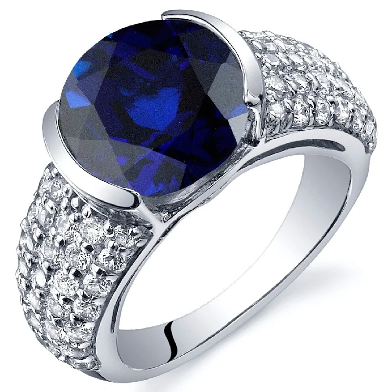 Sharp gemstone rings with modern stone cut elegance -Sterling Silver 5.25 ct Created Sapphire Birthstone Ring