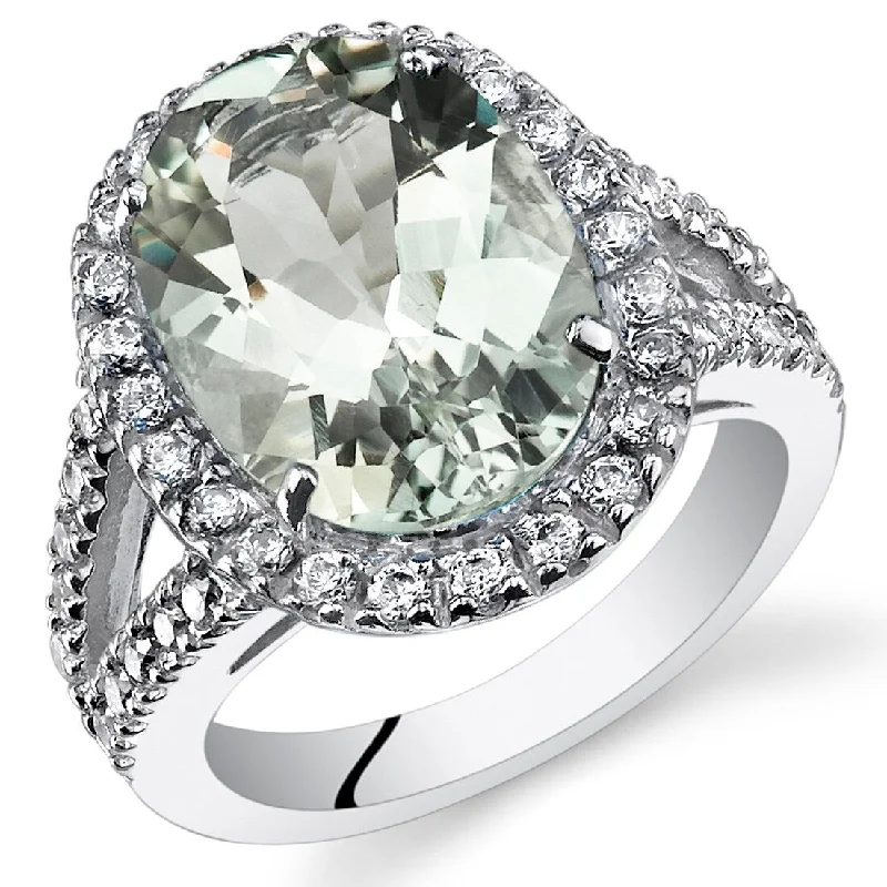 Gemstone rings perfect for gifting with stone shine -Sterling Silver 5.25 ct Green Amethyst Halo Ring