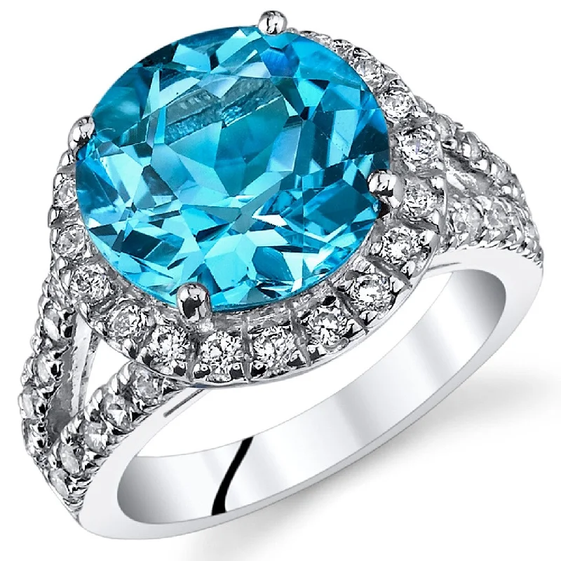 Gemstone rings featuring jade for green serene charm -Sterling Silver 5.75 ct Swiss Blue Topaz Engagement Ring