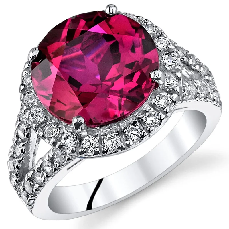 Gemstone rings perfect for stacking with slim bands -Sterling Silver 6.75 ct Created Ruby Engagement Ring