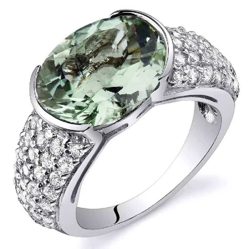 Gemstone rings featuring topaz for bright blue glow -Sterling Silver 6.75 ct Green Amethyst Birthstone Ring