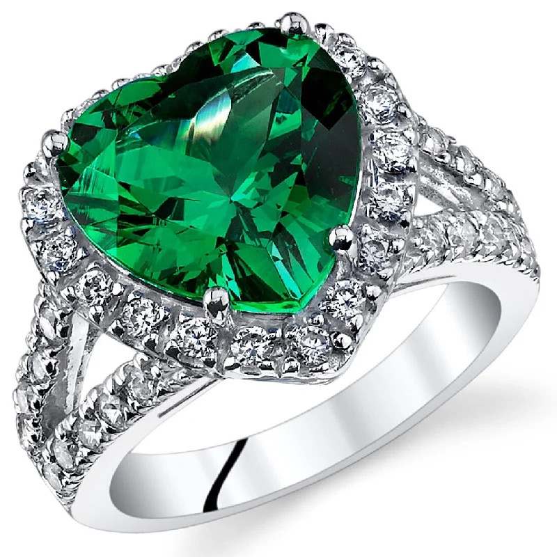 Open gemstone rings with airy stone band designs -Sterling Silver 6 ct Created Emerald Birthstone Ring