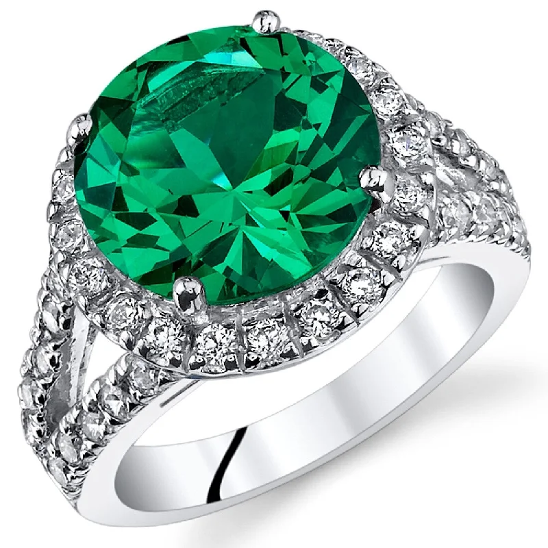 Heart gemstone rings with stone shapes for love -Sterling Silver 6 ct Created Emerald Engagement Ring