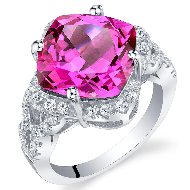 Affordable gemstone rings under fifteen dollars for gifts -Sterling Silver 7.5 ct Created Pink Sapphire Halo Ring