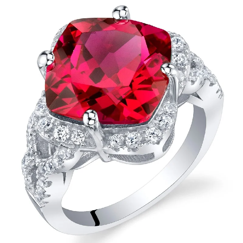 Gemstone rings featuring pearls for classic stone grace -Sterling Silver 7.5 ct Created Ruby Halo Ring