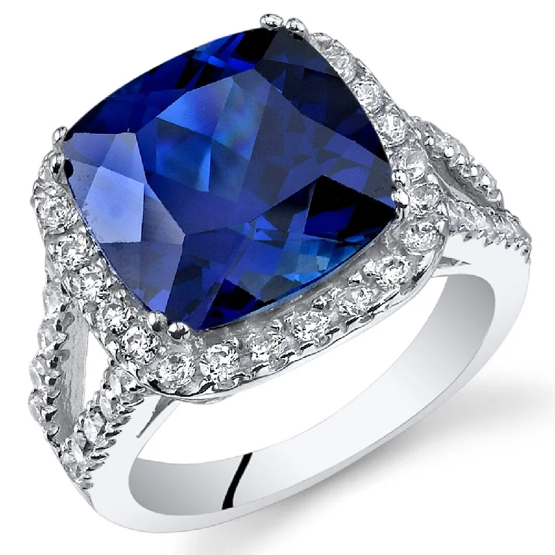 Sculpted gemstone rings with carved stone band art -Sterling Silver 7.75 ct Created Sapphire Birthstone Ring