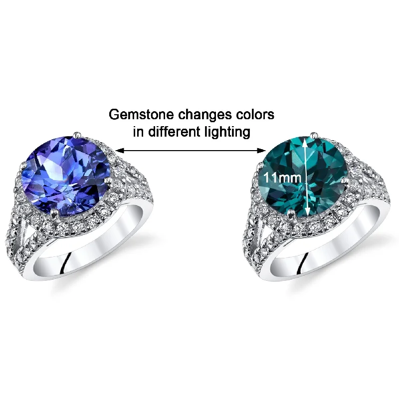 Gemstone rings made with recycled eco-friendly materials -Sterling Silver 7 ct Color-changing Alexandrite Halo Ring