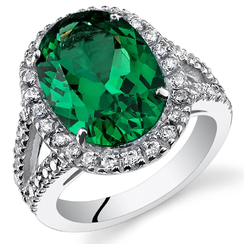 Sharp gemstone rings with modern stone cut elegance -Sterling Silver 7 ct Created Emerald Engagement Ring