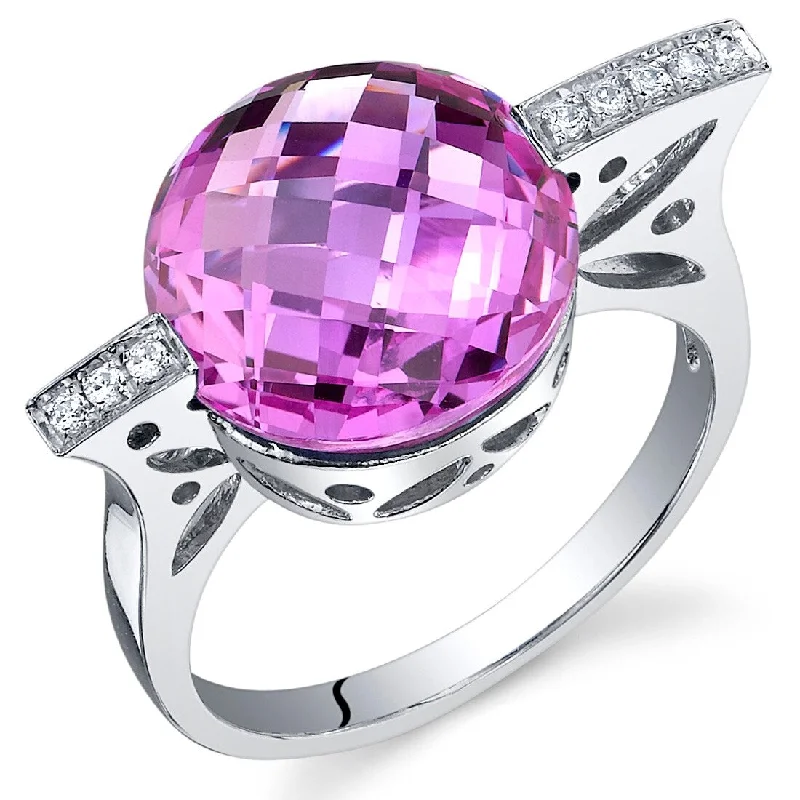 Gemstone rings with white gold for sleek shine -Sterling Silver 7 ct Created Pink Sapphire Birthstone Ring