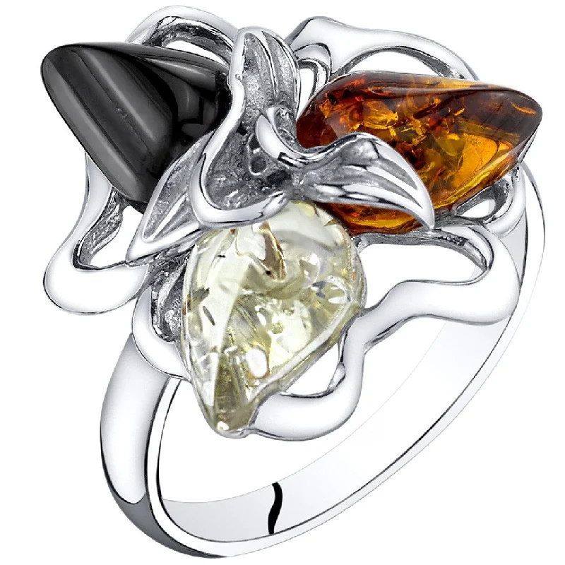 Gemstone rings perfect for romance with sweet stones -Sterling Silver Baltic Amber Leaf Design Ring