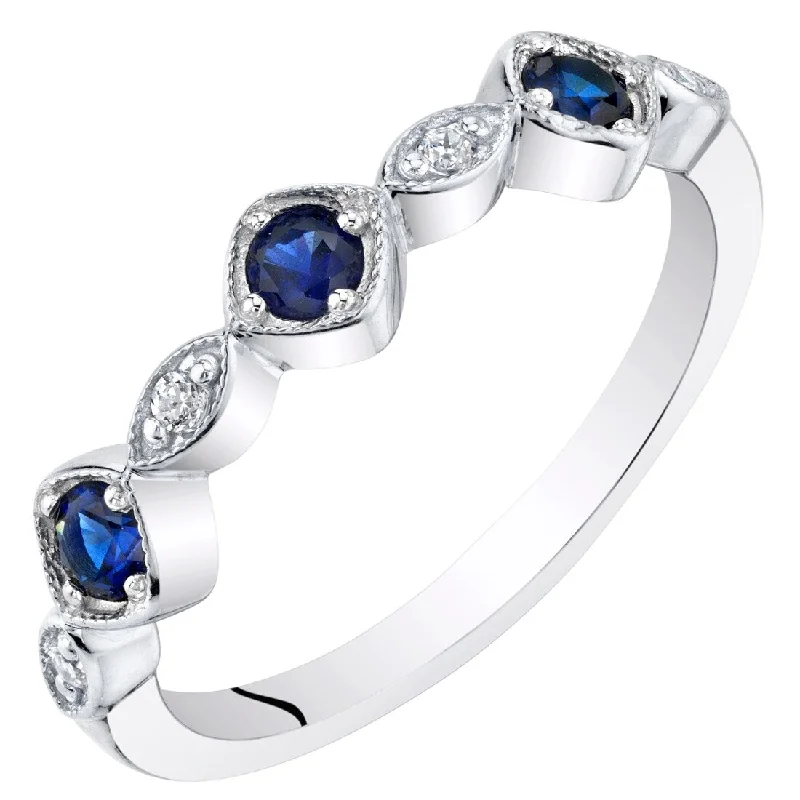 Quartz gemstone rings with clear stone finger elegance -Sterling Silver Created Blue Sapphire Marquise and Round Stackable Ring