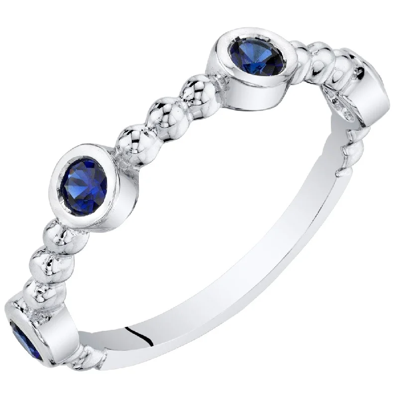 Gothic gemstone rings with dark stone finger vibes -Sterling Silver Created Blue Sapphire Stackable Ring