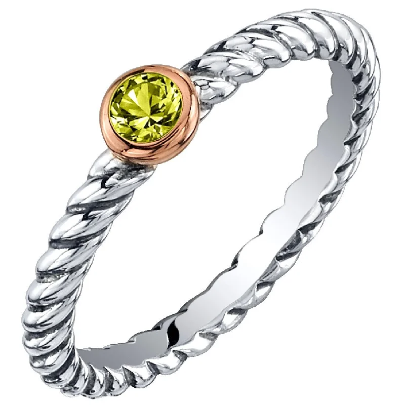 Slim gemstone rings for stackable finger fashion -Sterling Silver Peridot Cable Rope Stackable Ring