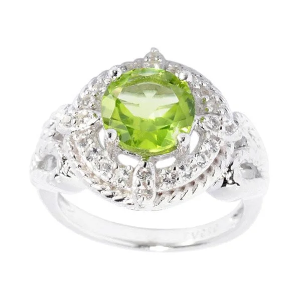 Gemstone rings inspired by vintage stone elegance -Sterling Silver Round Peridot and White Topaz Ring