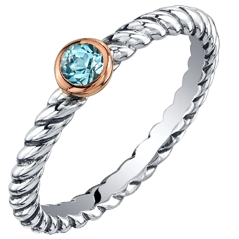 Drop gemstone rings with long stone finger elegance -Sterling Silver Swiss Blue Topaz Cable Rope Stackable Ring