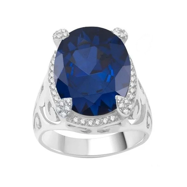 Glam gemstone rings perfect for dazzling night wear -Sterling Silver with Blue Sapphire and Natural White Topaz Halo Ring