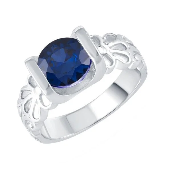 Rose gold gemstone rings for warm finger glow -Sterling Silver with Blue Sapphire Solitaire Ring