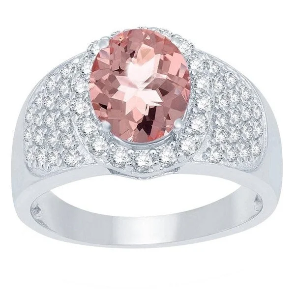 Affordable gemstone rings under fifteen dollars for gifts -Sterling Silver with Morganite and White Topaz Halo Ring