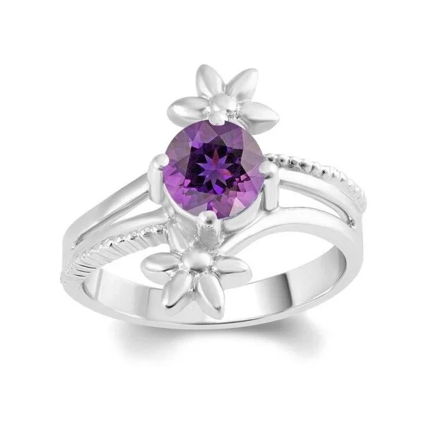 Artisan gemstone rings with unique stone craftsmanship -Sterling Silver with Natural Amethyst Flower Ring