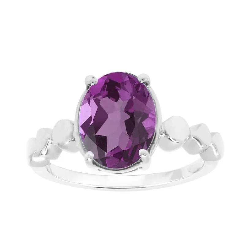 Gemstone rings with pave stones for extra sparkle -Sterling Silver with Natural Amethyst Solitaire Ring