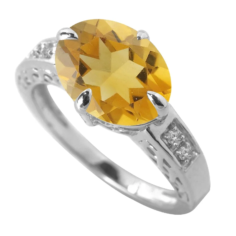 Geometric gemstone rings with sharp stone patterns -Sterling Silver with Natural Citrine and White Zircon Ring