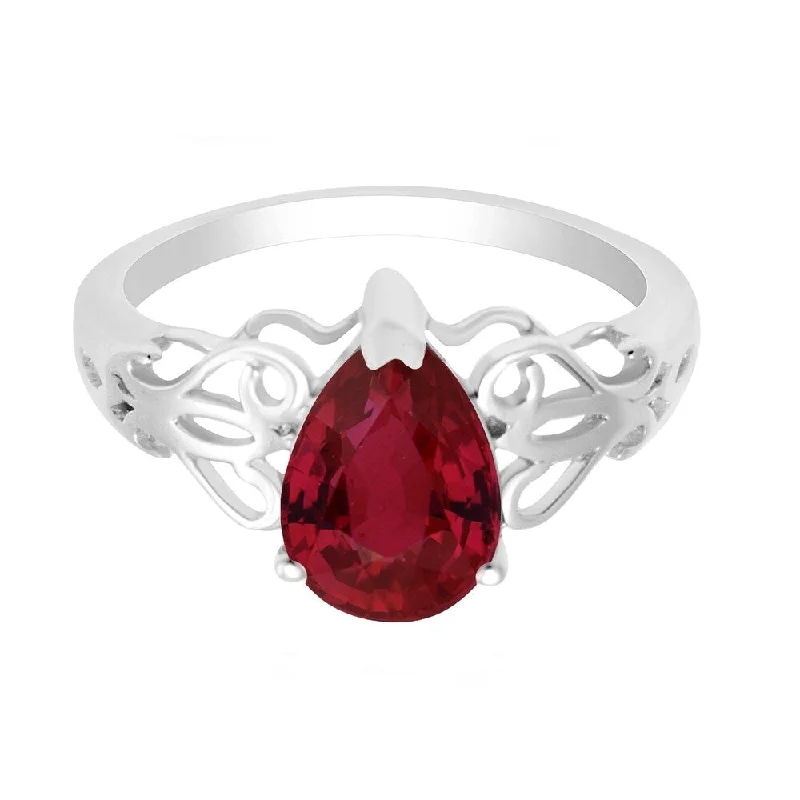 Delicate gemstone rings ideal for subtle finger accents -Sterling Silver with Natural Garnet Pear Shape Ring