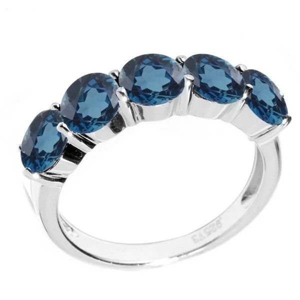 Curved gemstone rings perfect for band matching -Sterling Silver with Natural London Blue Topaz Five Stone Ring