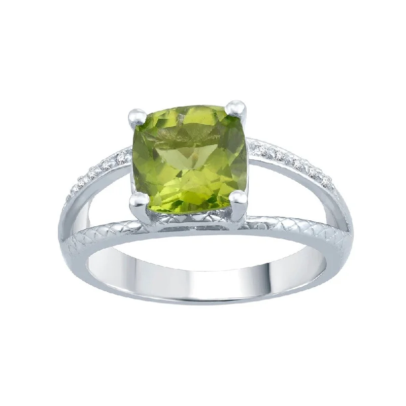 Open gemstone rings with airy stone band designs -Sterling Silver with Natural Peridot and White Topaz Split-Shank Cocktail Ring