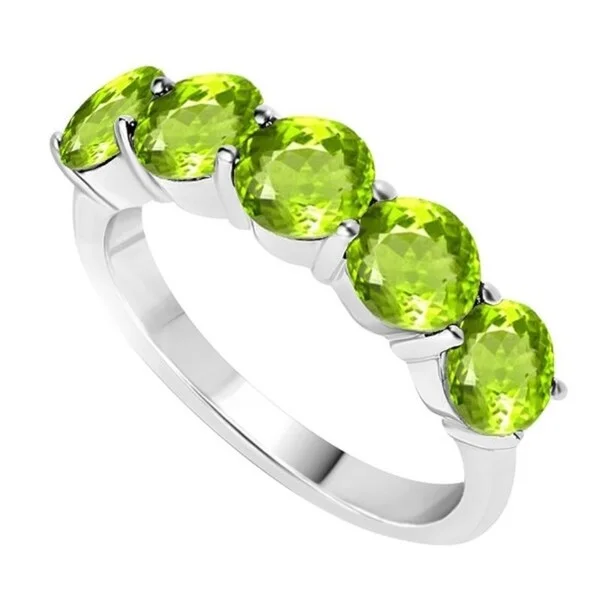 Gemstone rings crafted with sustainable stone sourcing -Sterling Silver with Natural Peridot Five Stone Ring