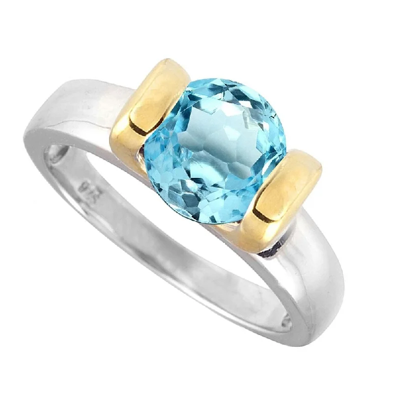 Vintage gemstone rings with detailed stone settings -Sterling Silver with Natural Sky Blue Topaz Solitaire Ring