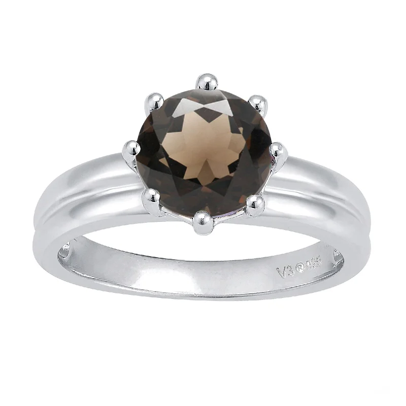 Secure gemstone rings with bezel stone settings -Sterling Silver with Natural Smoky Quartz Solitaire Ring