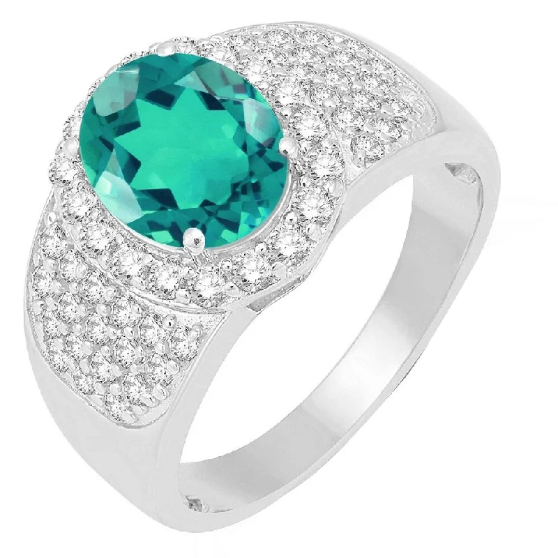 Gemstone rings with emerald for lush green beauty -Sterling Silver with Paraiba Tourmaline and Natural White Topaz Cocktail Ring