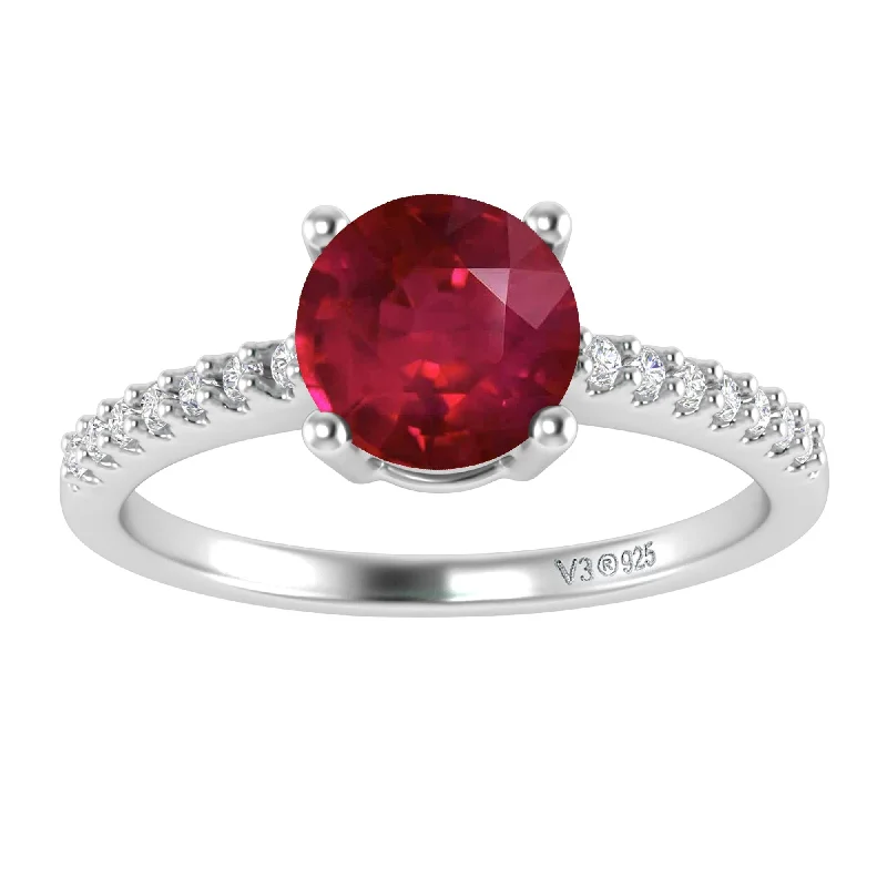 Matte gemstone rings with subtle stone finish -Sterling Silver with Ruby and White Topaz Engagement Ring