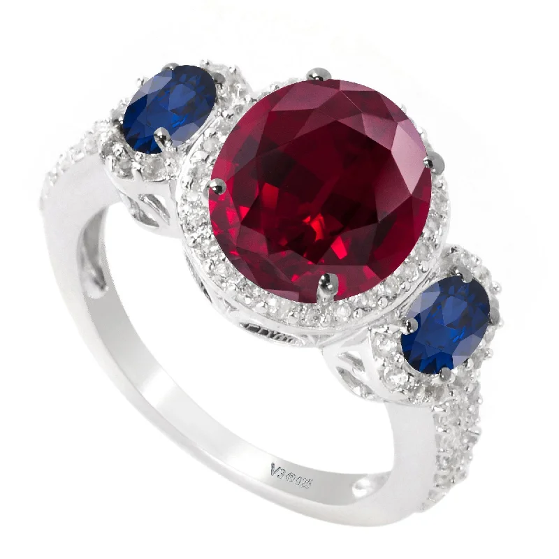 Gemstone rings featuring floral stones for gentle flair -Sterling Silver with Ruby, Blue Sapphire and White Topaz Three Stone Ring