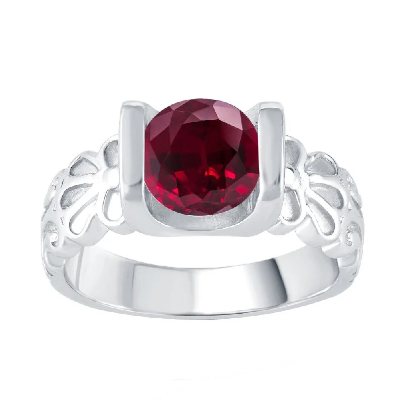 Sterling Silver with Ruby Solitaire Ring