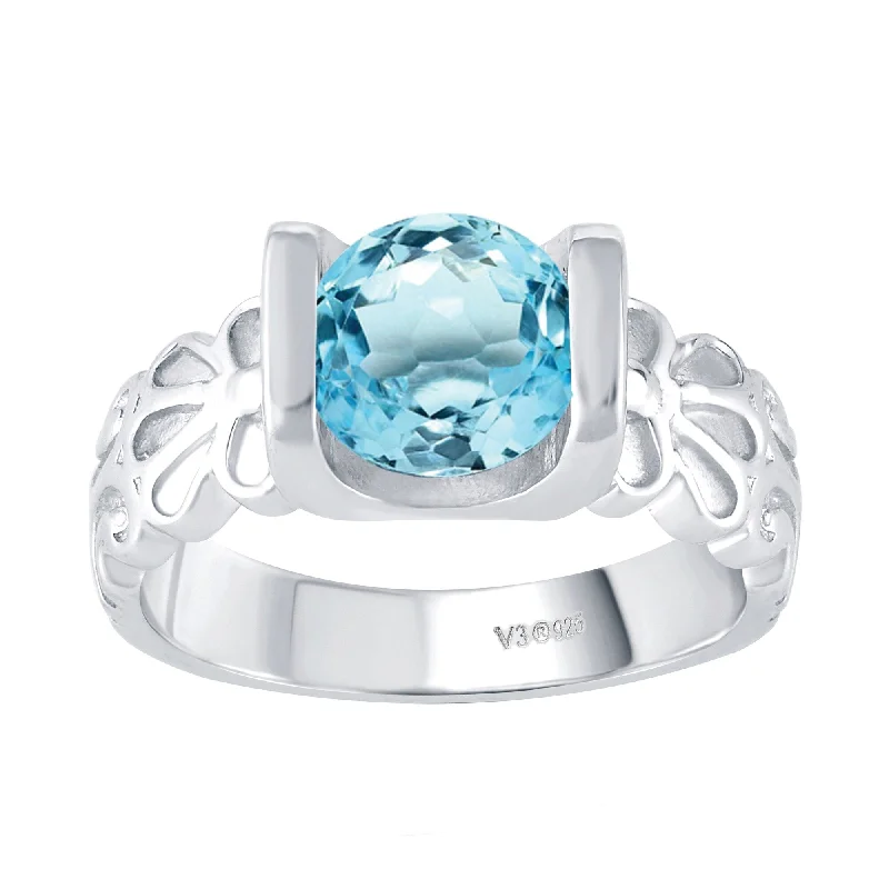 Raw gemstone rings with natural stone finger appeal -Sterling Silver with Sky Blue Topaz Solitaire Ring