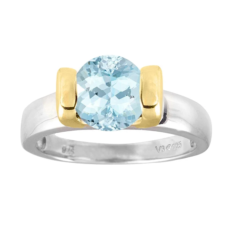 Gemstone rings inspired by stars with stone glow -Two Tone with Natural Aquamarine Solitaire ring